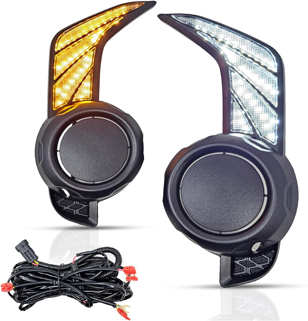 LED White DRL Amber Signal Fog Lights And Bezel Set For 2014-2023 Toyota 4Runner SR5 Base TRD Trail Sport OEM#5212735100, 5212835080 8121012230, 8122012230 TO1038173, TO1039173 TO2593126, TO2592126