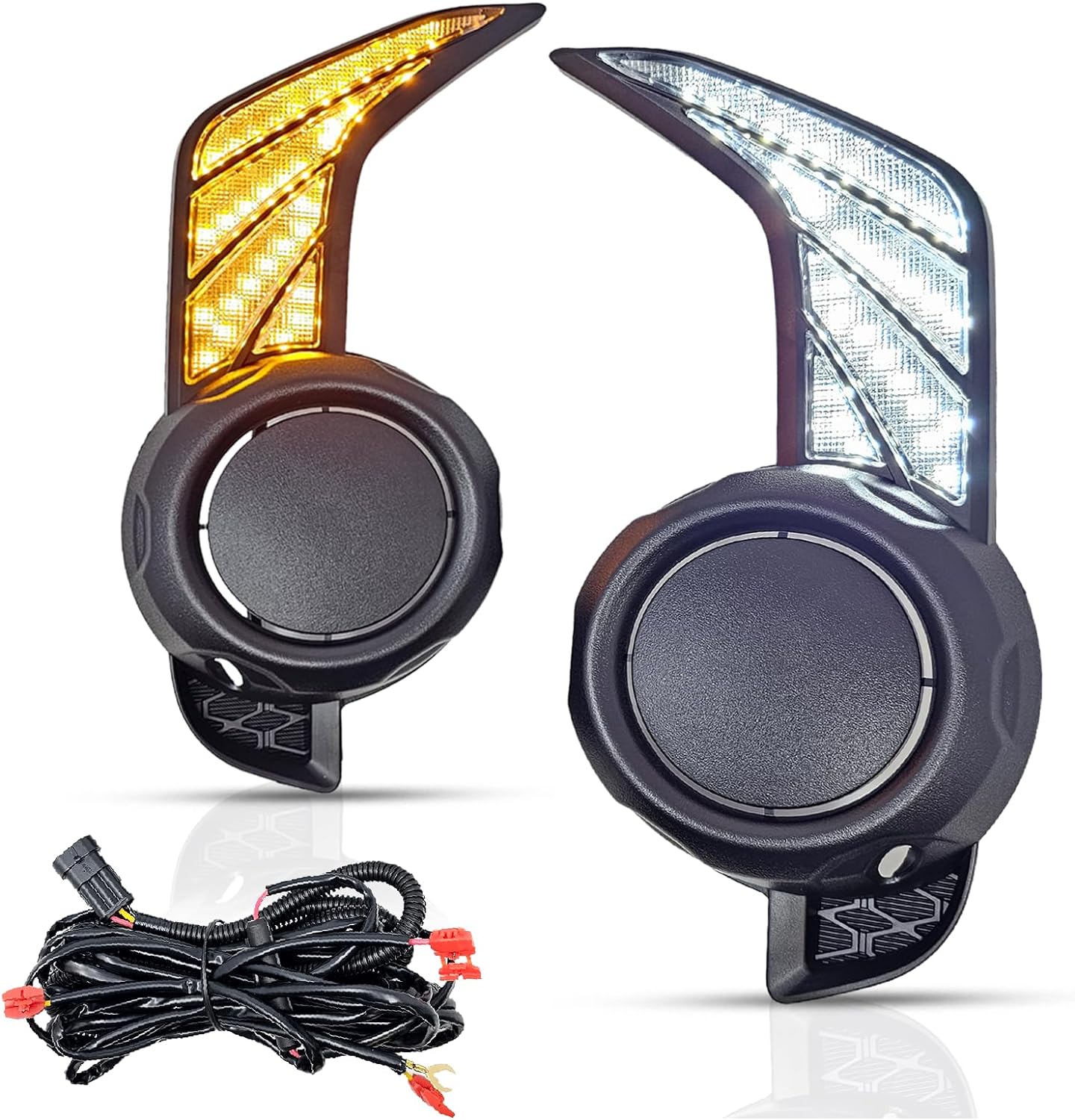 LED White DRL Amber Signal Fog Lights And Bezel Set For 2014-2023 Toyota 4Runner SR5 Base TRD Trail Sport OEM#5212735100, 5212835080 8121012230, 8122012230 TO1038173, TO1039173 TO2593126, TO2592126