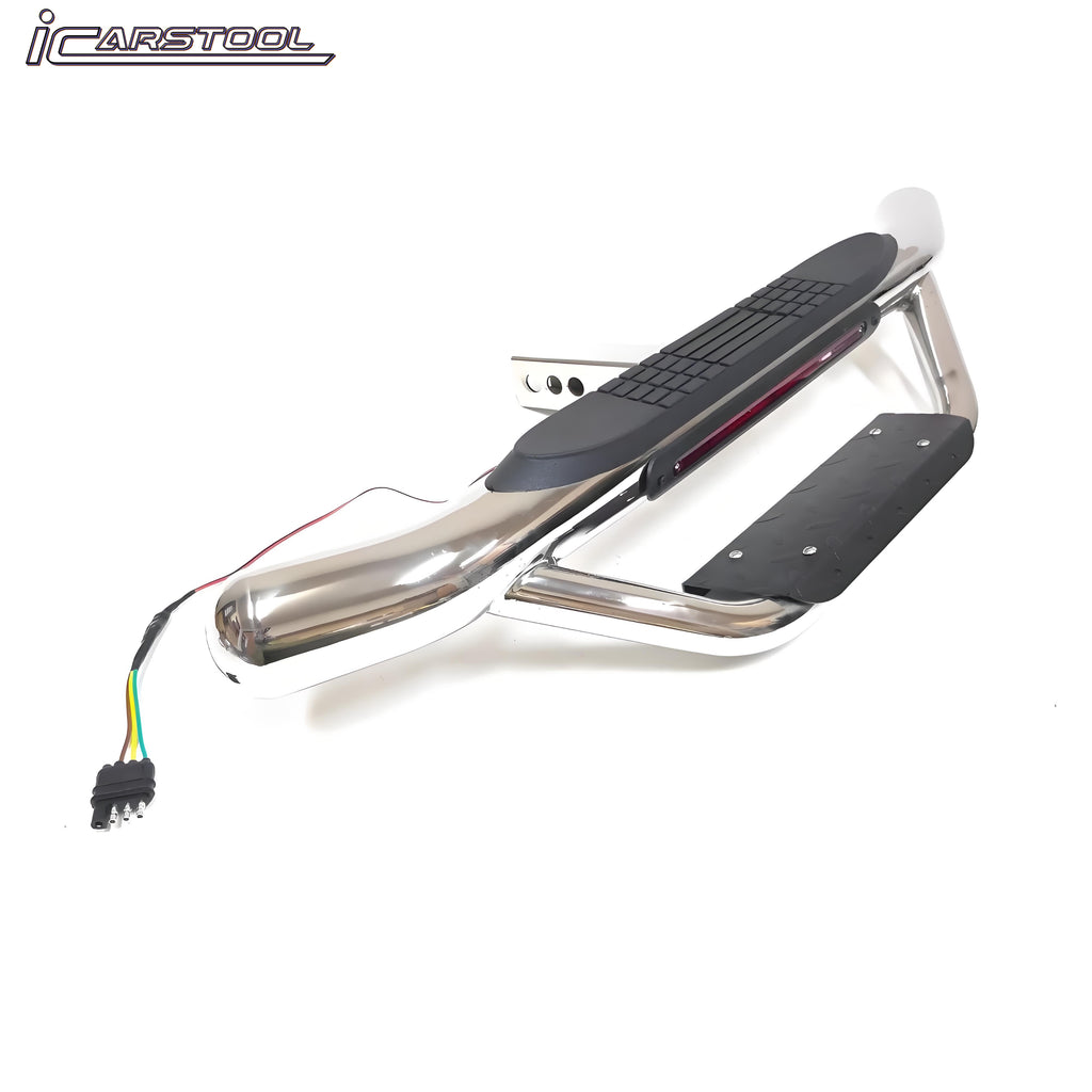 36" Tow Hitch Drop Step Bar Guard with LED Brake Light 6.5" Round End Chrome Finish for 2" Receiver Truck Heavy Duty Steel Anti Slip Pad
