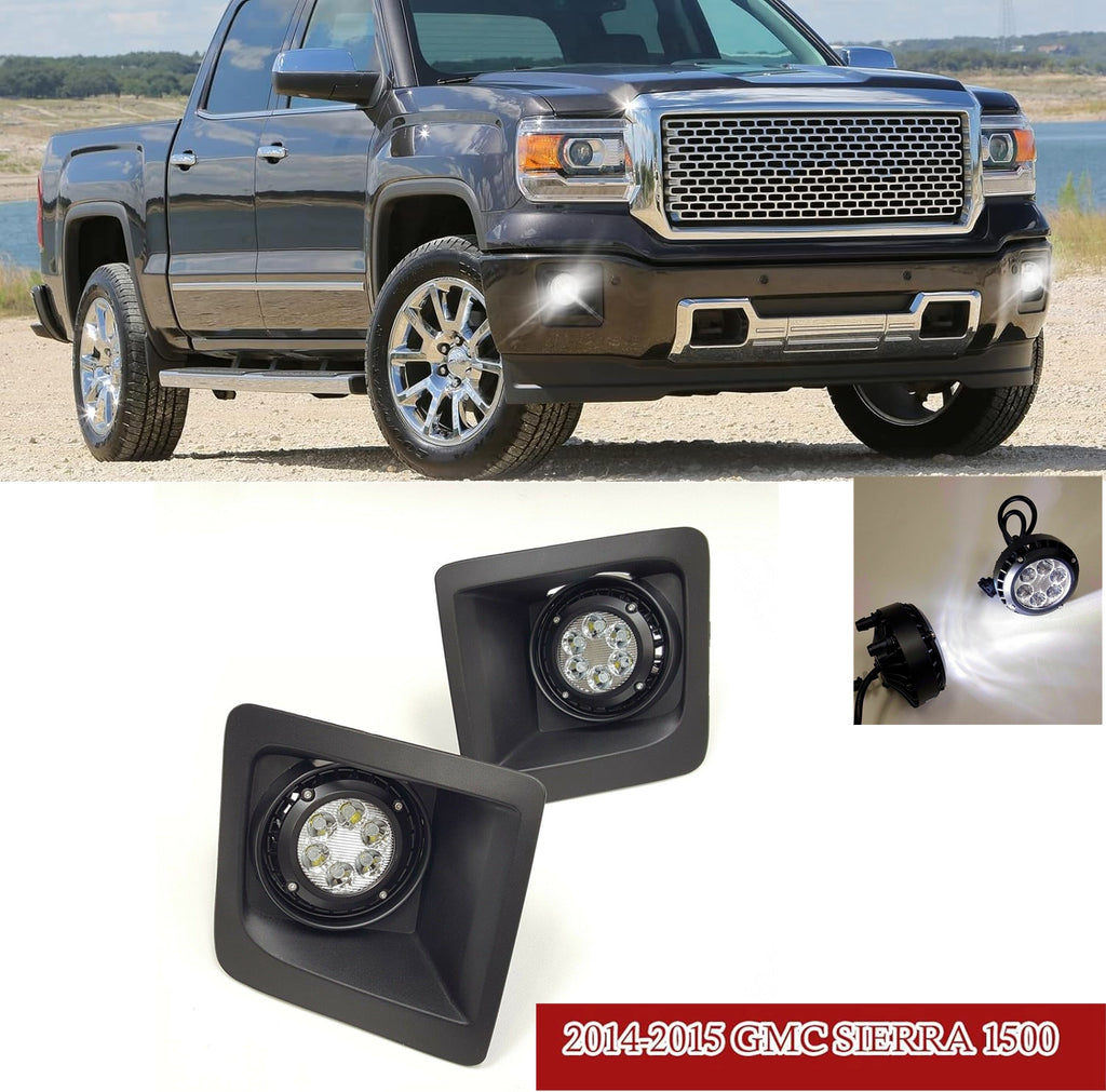 For 2014-2015 GMC Sierra with Built-in LED Front Bumper Clear Fog Driving Lights Bezel Pair OEM#15839896 /22902335 /22902334