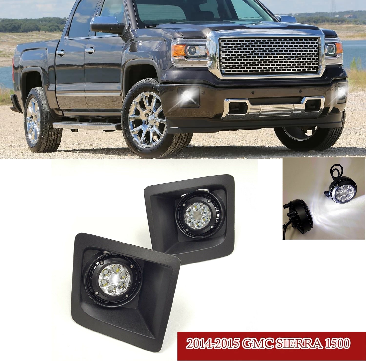 For 2014-2015 GMC Sierra with Built-in LED Front Bumper Clear Fog Driving Lights Bezel Pair OEM#15839896 /22902335 /22902334