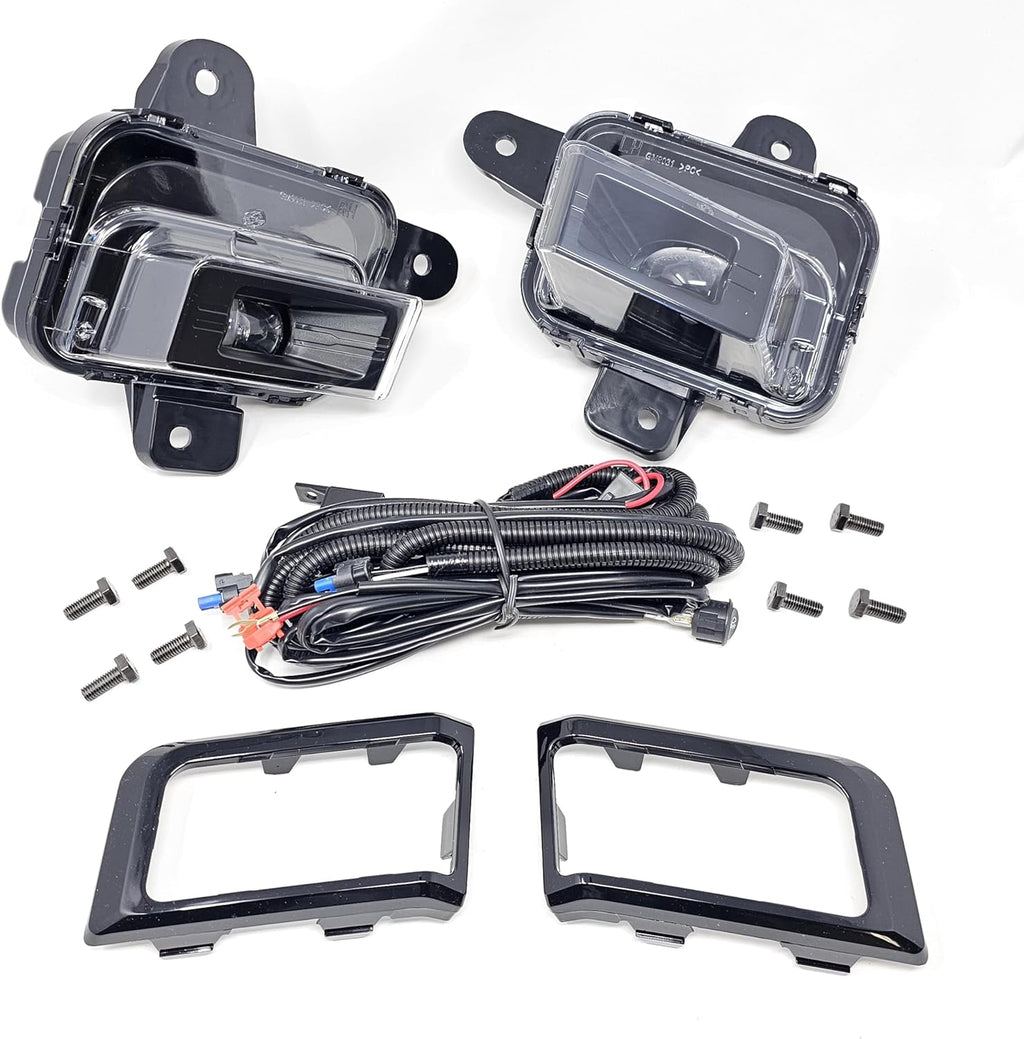 Clear Lens LED Fog Lights Kit For 2022 2023 2024 2025 GMC Sierra 1500  AT4 / DENALI / SLT / PRO / SLE / ELEVATION with Switch Wire Bezel White OEM#84550846 / 84550845 GM2593338 / GM2592338