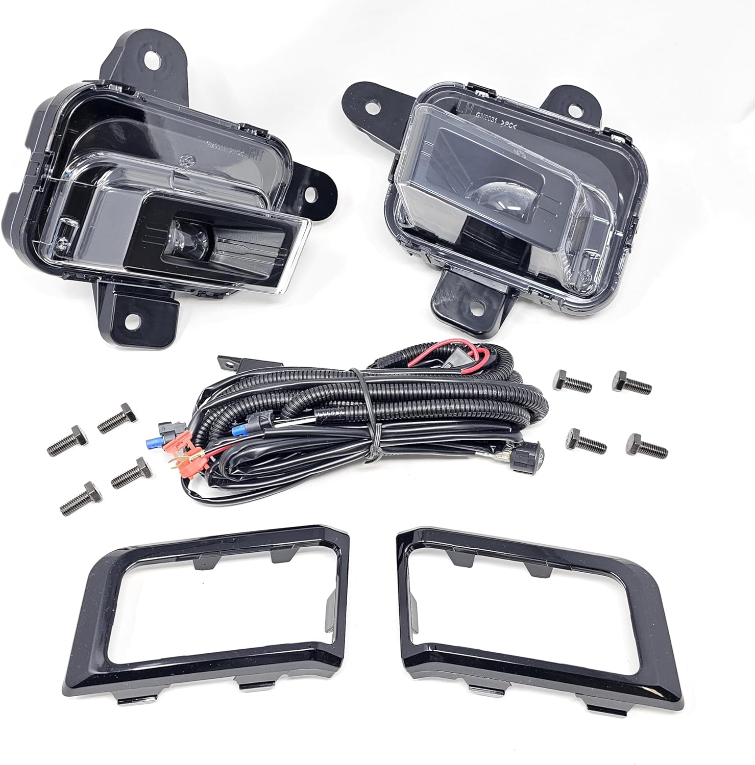Clear Lens LED Fog Lights Kit For 2022 2023 2024 2025 GMC Sierra 1500  AT4 / DENALI / SLT / PRO / SLE / ELEVATION with Switch Wire Bezel White OEM#84550846 / 84550845 GM2593338 / GM2592338