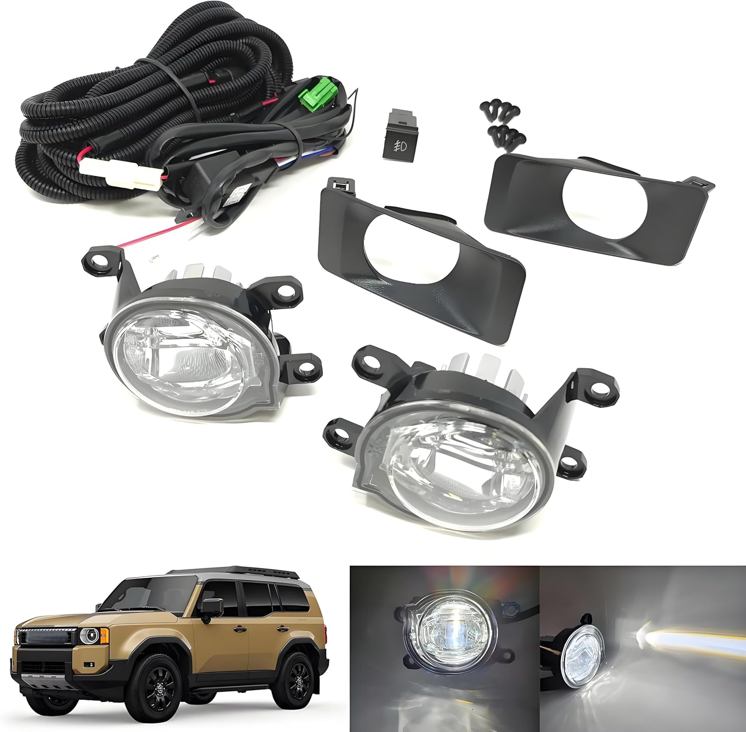 LED Fog Driving Lights Kit For 2024-2025 Toyota Land Cruiser LC250 with Bezels Switch Wire Harness Switch Relay