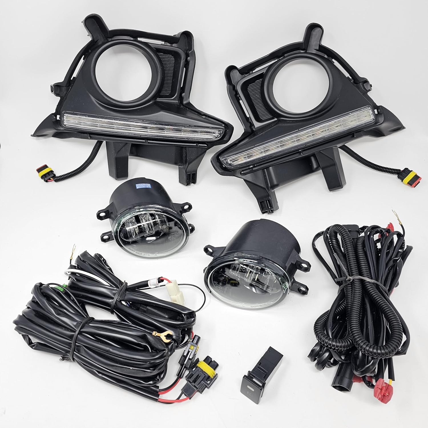 Clear Lens LED Fog Light Assembly With White Color LED DRL / Amber LED Signal Kit For 2014-2016 Highlander Switch Bezel Wire Kit Upgrade