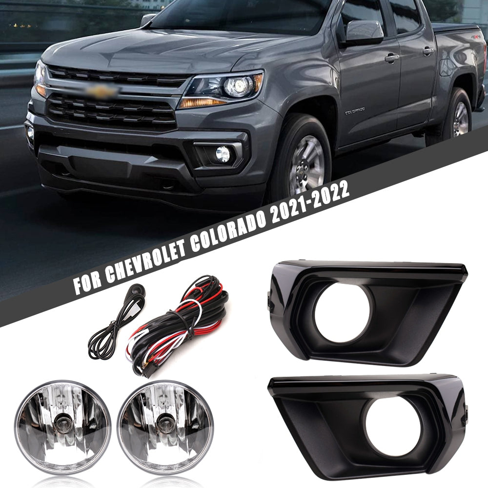 Clear Lens Fog Lights Kit For 2021-2022 Chevy Colorado with Bezel Switch Wire Bulbs OEM# 15839896,GM2590104,84750570 / 84750569 ,GM1039271 GM1038271