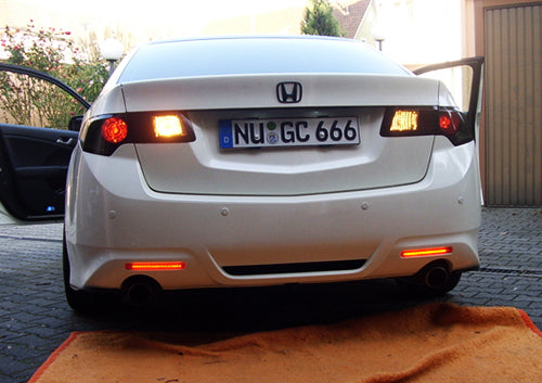 For 2009-2014 Acura TSX Red Lens 48-LED Rear Bumper Reflector Brake Lights Lamps