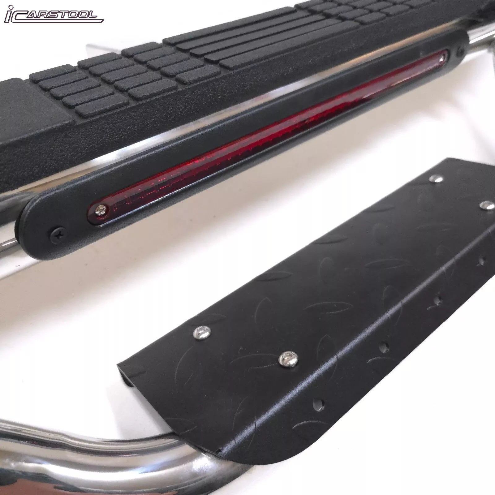 36" Tow Hitch Drop Step Bar Guard with LED Brake Light 6.5" Round End Chrome Finish for 2" Receiver Truck Heavy Duty Steel Anti Slip Pad