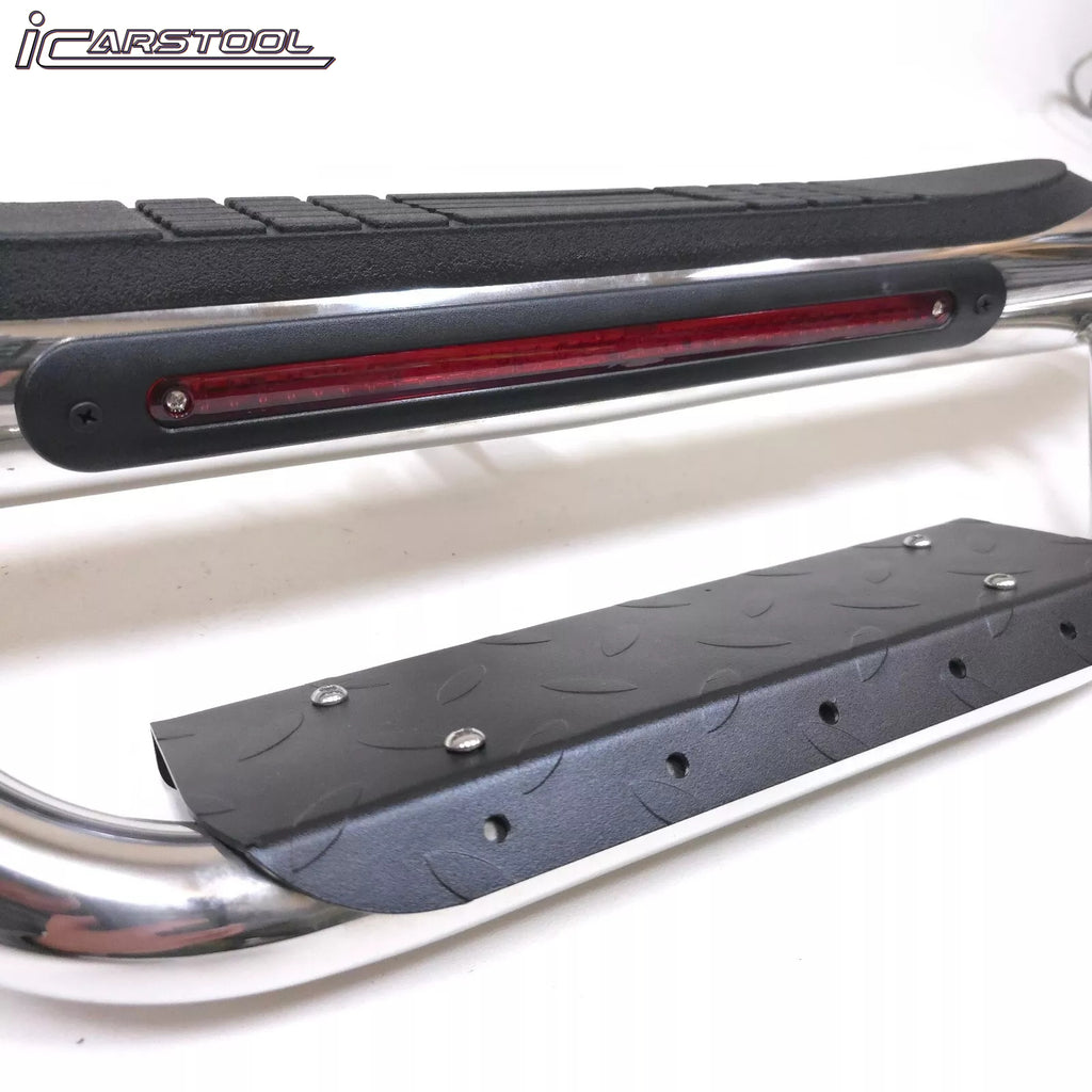 36" Tow Hitch Drop Step Bar Guard with LED Brake Light 6.5" Round End Chrome Finish for 2" Receiver Truck Heavy Duty Steel Anti Slip Pad