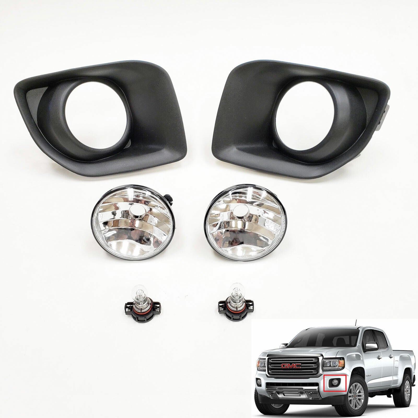 Fog Lights Kit for 2015 2016 2017 2018 2019 GMC Canyon, OE Style Clear Lens Fog Lamps Assembly