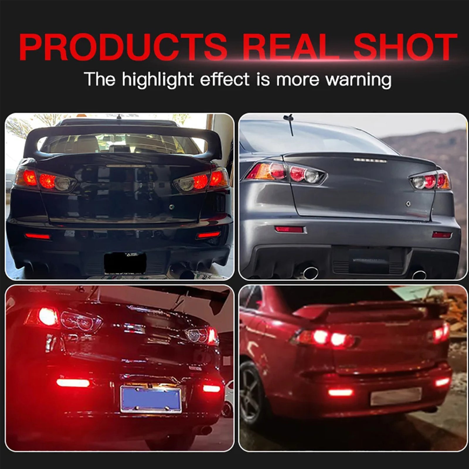 For 2008-2017 Mitsubishi Lancer EVO 2x Red Lens LED Bumper Reflect Brake Light Lamps