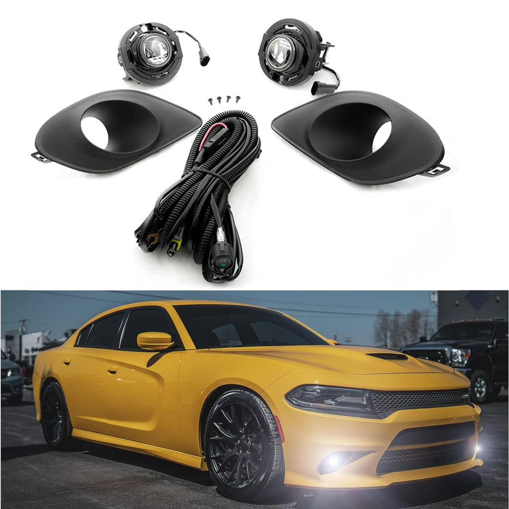 For 2015-2021 Dodge Charger  (With Hood Scoop Models Only) w/Bezel Wires LED Fog Lights Kit