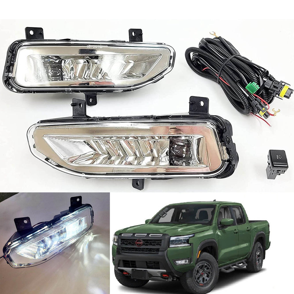 Clear Lens LED Fog Lights Kit For 2022-2025 Nissan Frontier with Wires Switch Relay 6000K White OEM#261558995A, 261508995A NI2592139, NI2593139