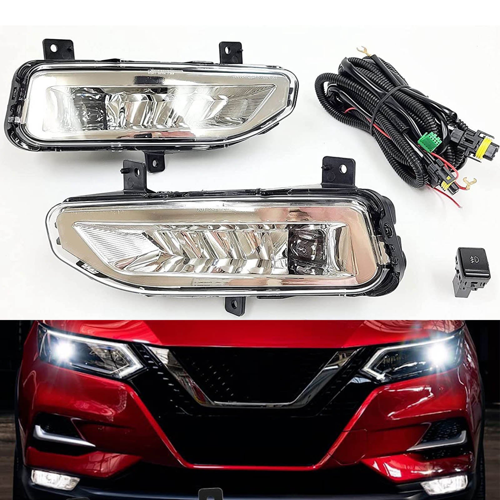 Clear Lens LED Fog Lights Kit For 2020-2021 Nissan Versa 4 Door Sedan with Wires Switch Relay 6000K White OEM#261558995A, 261508995A/NI2592139, NI2593139