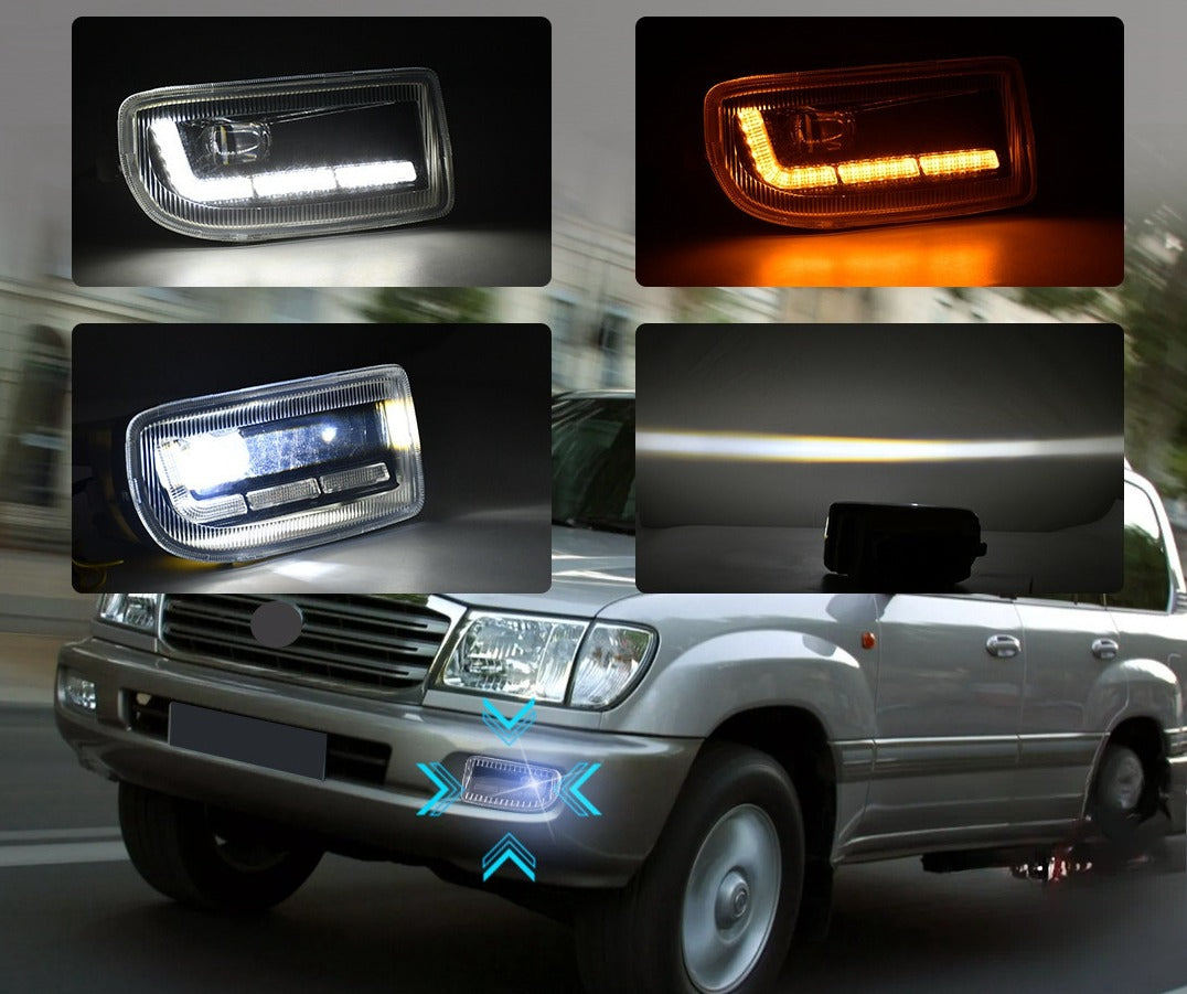 Dual Color LED Fog Signal DRL Light Kit for1998-2007 Toyota Land Cruiser as Functions White DRL Light,Amber Signal Lights OEM# TO2592101 / TO2593101
