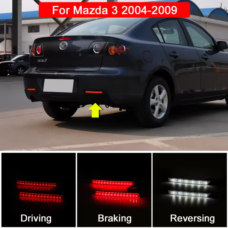 2x Clear Lens LED Bumper Reflector Brake Light For 2004-2009 Mazda 3 Mazdaspeed3 OEM#BN8R515L0B, BN8R515M0B,MA1185100, MA1184100