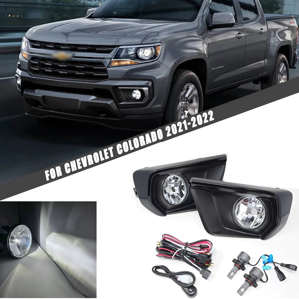 Clear Lens LED Fog Lights Kit For 2021-2022 Chevy Colorado with Bezel Switch Wire Bulbs OEM# 15839896,GM2590104,84750570 / 84750569 ,GM1039271 GM1038271