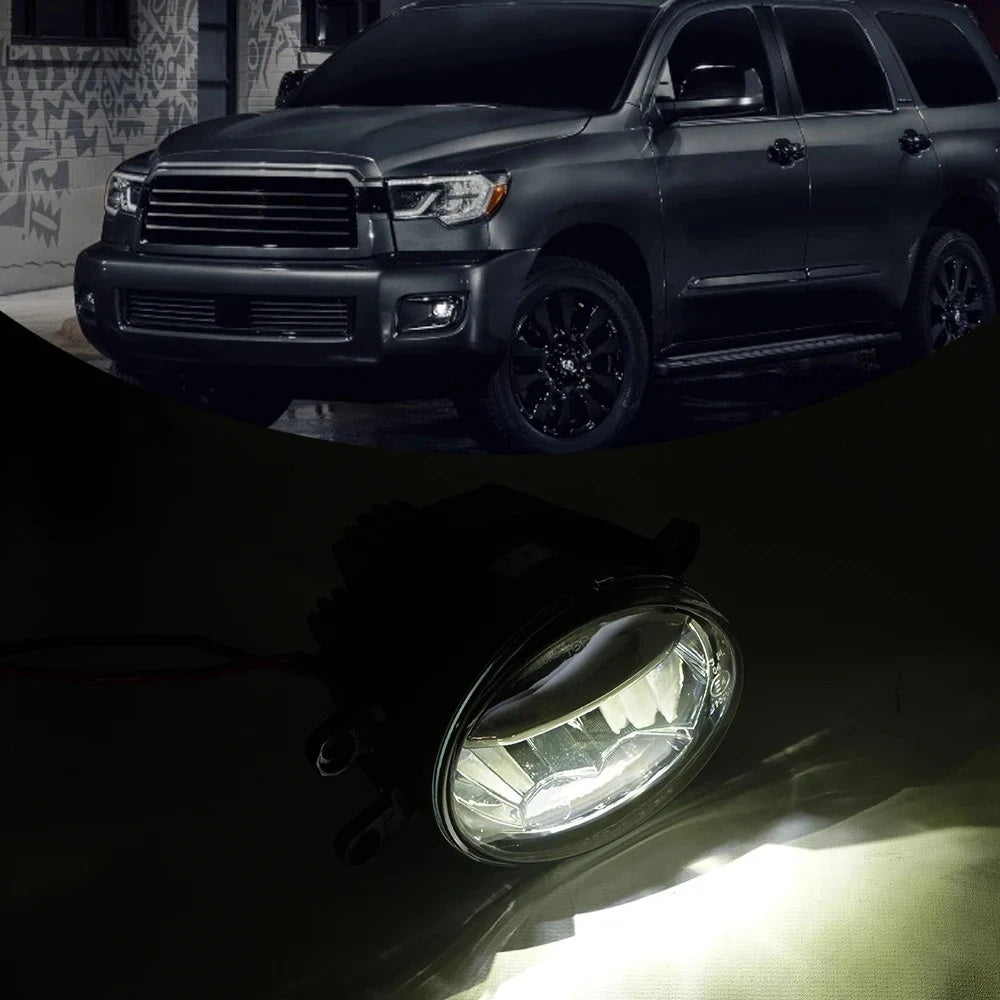 Clear Lens LED Fog Driving Lights Kit For 2018-2022 Toyota Sequoia Chrome Bezel Wire Harness Switch Kit Assembly OEM#81210-0C030 / 81220-0C030 TO2592140 / TO2593140 52030-0C020 / 52040-0C020 TO1038219 / TO1039219