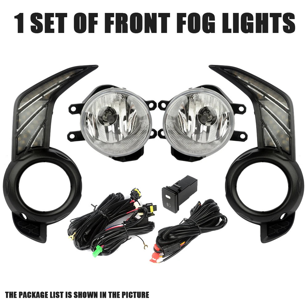 LED White DRL Amber Signal Fog Lights And Bezel Set For 2014-2023 Toyota 4Runner SR5 Base TRD Trail Sport OEM#5212735100, 5212835080 8121012230, 8122012230 TO1038173, TO1039173 TO2593126, TO2592126