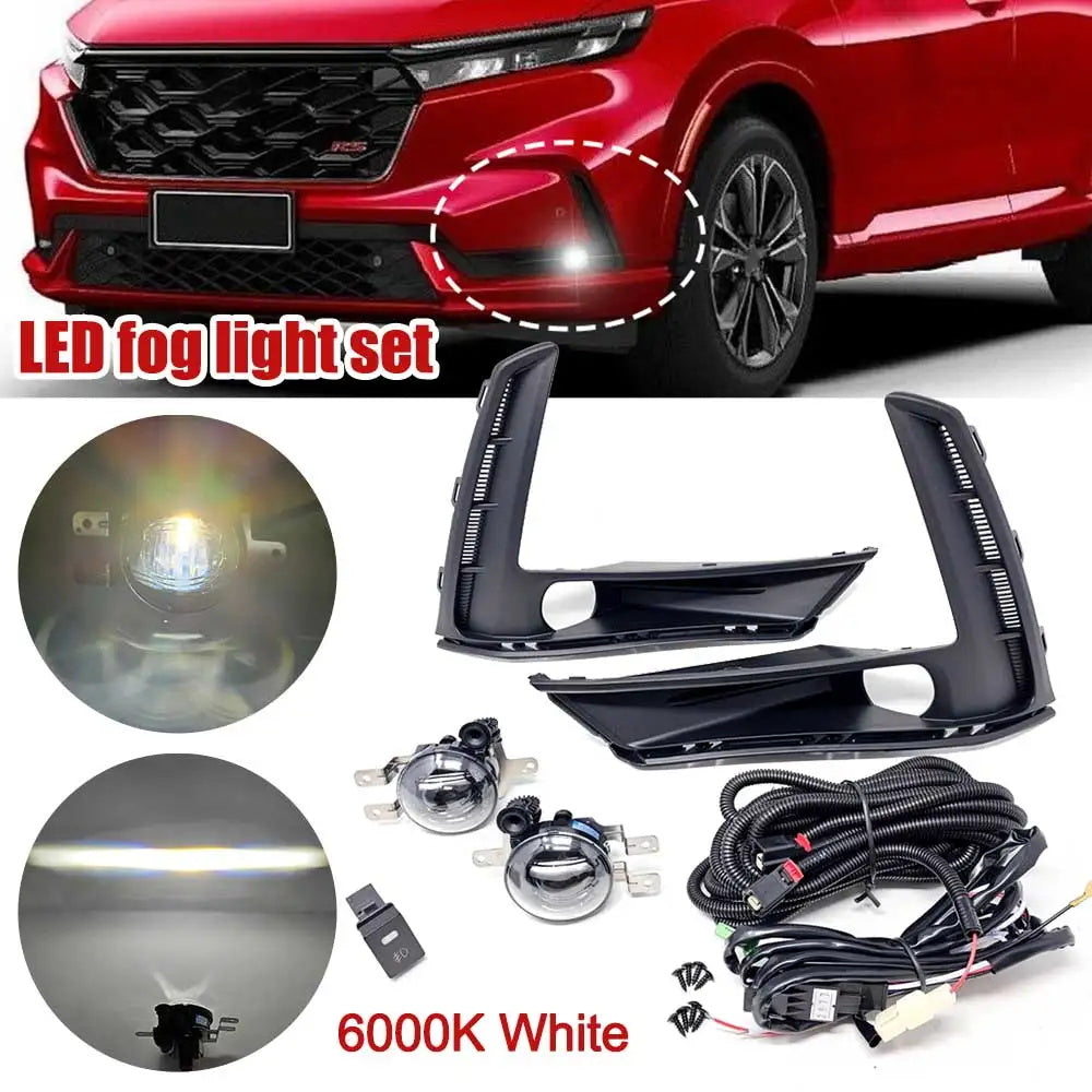 Clear Lens LED Fog Lights Kit For 2023 2024 2025 Honda CR-V CRV with Switch Wire Bezel 6000K White Accessories Assembly Upgrade