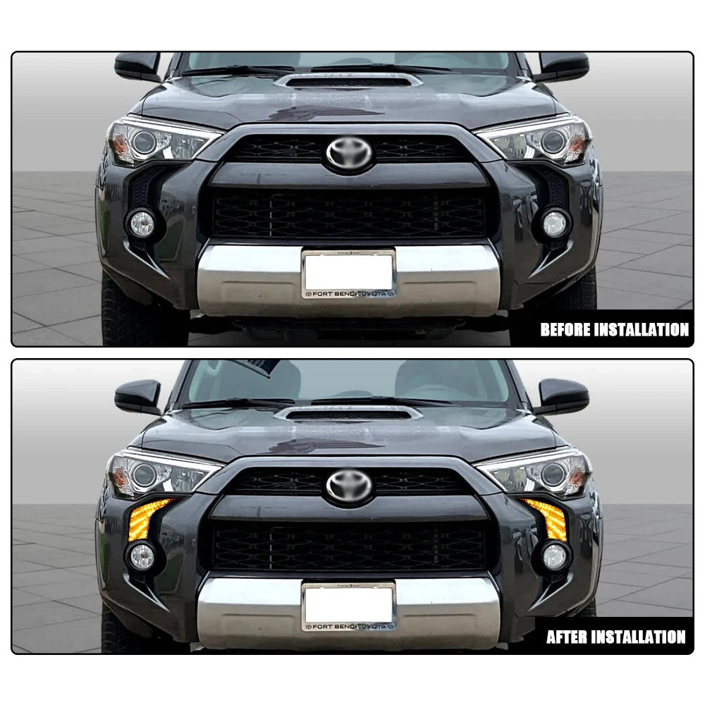 LED White DRL Amber Signal Fog Lights And Bezel Set For 2014-2023 Toyota 4Runner SR5 Base TRD Trail Sport OEM#5212735100, 5212835080 8121012230, 8122012230 TO1038173, TO1039173 TO2593126, TO2592126