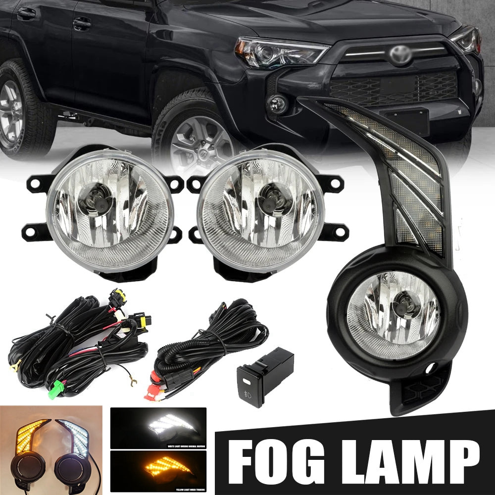 LED White DRL Amber Signal Fog Lights And Bezel Set For 2014-2023 Toyota 4Runner SR5 Base TRD Trail Sport OEM#5212735100, 5212835080 8121012230, 8122012230 TO1038173, TO1039173 TO2593126, TO2592126
