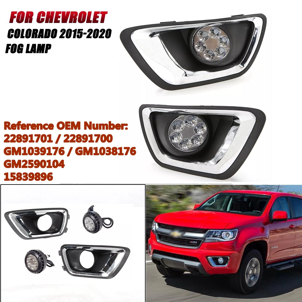 Clear Lens LED Fog Lights Kit For 2015-2020 Chevrolet Colorado with Bezel 5202 Plug OEM# 22891701 / 22891700 GM1039176 / GM1038176 GM2590104 15839896