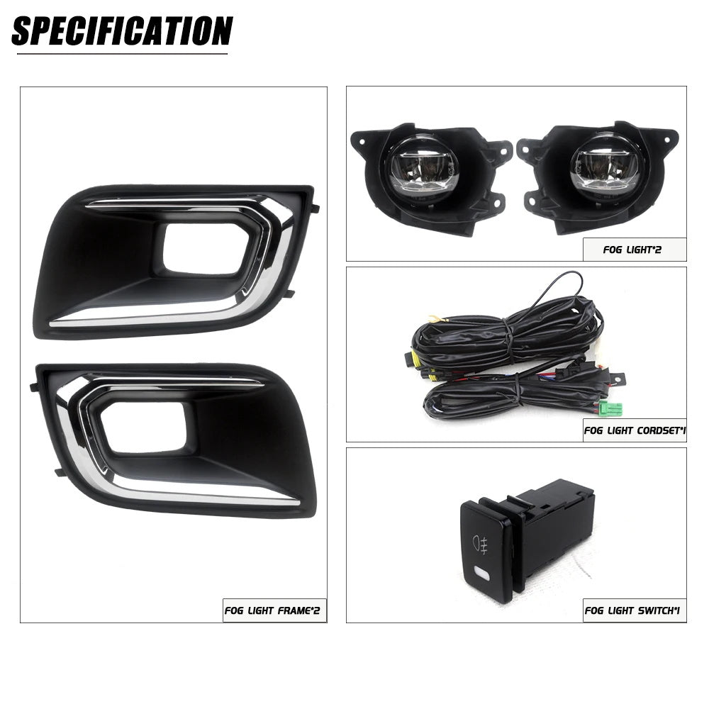 Clear Lens LED Fog Driving Lights Kit For 2018-2022 Toyota Sequoia Chrome Bezel Wire Harness Switch Kit Assembly OEM#81210-0C030 / 81220-0C030 TO2592140 / TO2593140 52030-0C020 / 52040-0C020 TO1038219 / TO1039219