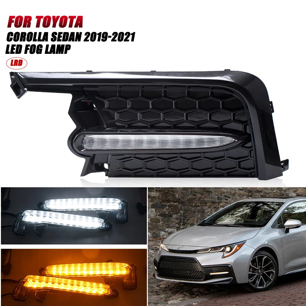 Clear Lens LED Fog Accent Lights Kit For 2020 2021 2022 Toyota Corolla SE XSE Sequential DRL Signal Bezel Switchback Amber Whites OEM#812B012010, 812A012010,TO2562105,TO2563105,81481-02A30, 81482-02A20TO1039237, TO1038237