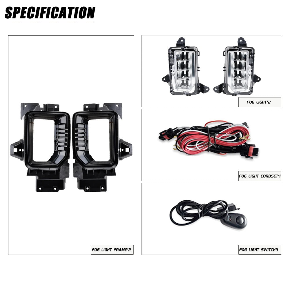 Clear Lens LED Fog Lights Kit For 2020 2021 2022 2023 GMC Sierra 2500HD 3500HD Base SLE SLT with Bezels Wires Switch Relay OEM#84513247, 84513246 GM2593331, GM2592331