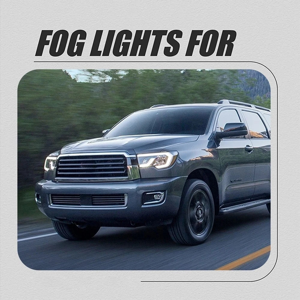 Clear Lens LED Fog Driving Lights Kit For 2018-2022 Toyota Sequoia Chrome Bezel Wire Harness Switch Kit Assembly OEM#81210-0C030 / 81220-0C030 TO2592140 / TO2593140 52030-0C020 / 52040-0C020 TO1038219 / TO1039219