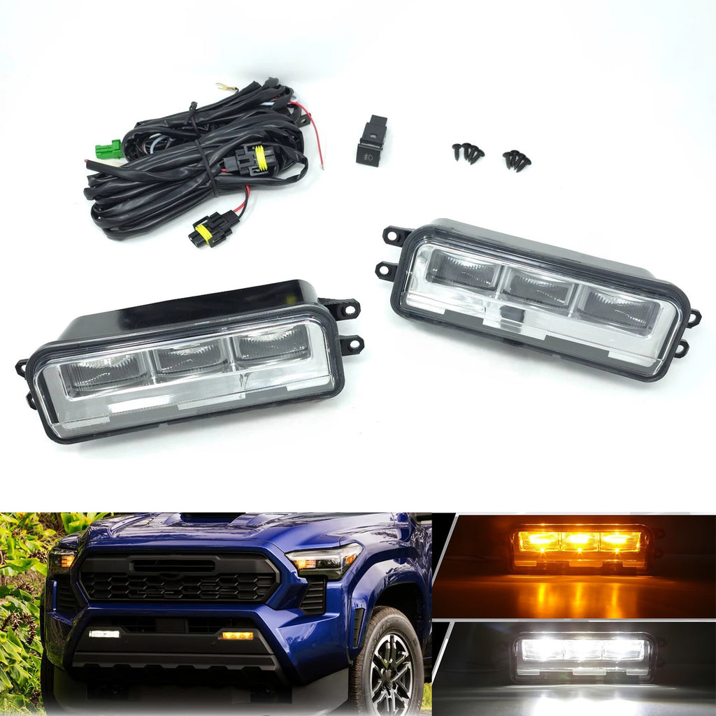 Clear Lens LED Fog Light Kit For 2022-2025 Toyota Tundra with Wires Switch Relay Dual-Colors With Additional Signal Light Functi