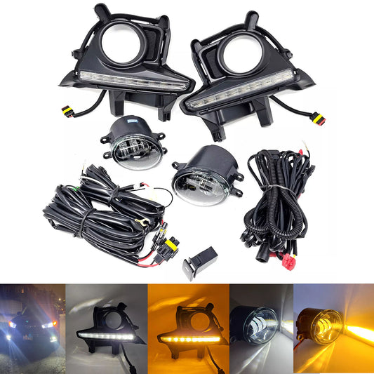 Clear Lens LED Fog Light Assembly With White Color LED DRL / Amber LED Signal Kit For 2014-2016 Highlander Switch Bezel Wire Kit Upgrade