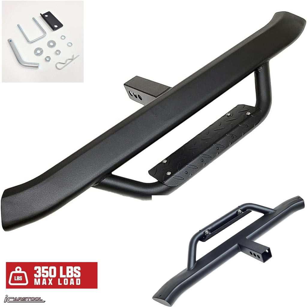 Truck Trailer Heavy Duty Strong Tow Hitch Step Bar Bumper Guard with Drop Step Aero for 2 inch Receiver Universal 2"x2" (Black)