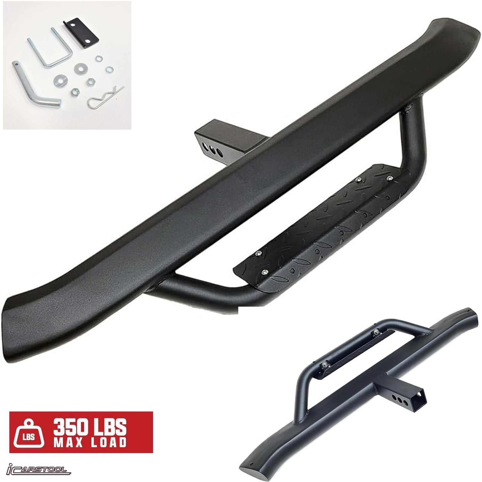 Truck Trailer Heavy Duty Strong Tow Hitch Step Bar Bumper Guard with Drop Step Aero for 2 inch Receiver Universal 2"x2" (Black)