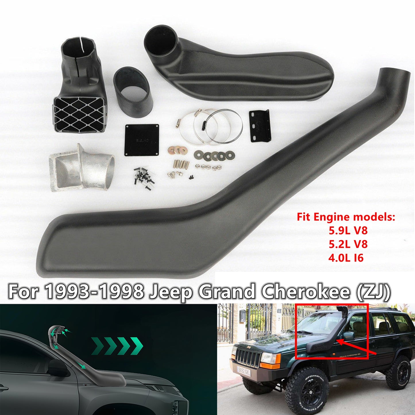 Snorkel Kit For 1993-1998 Jeep Grand Cherokee ZJ Intake Ram 4x4 4x2 Off Road NEW