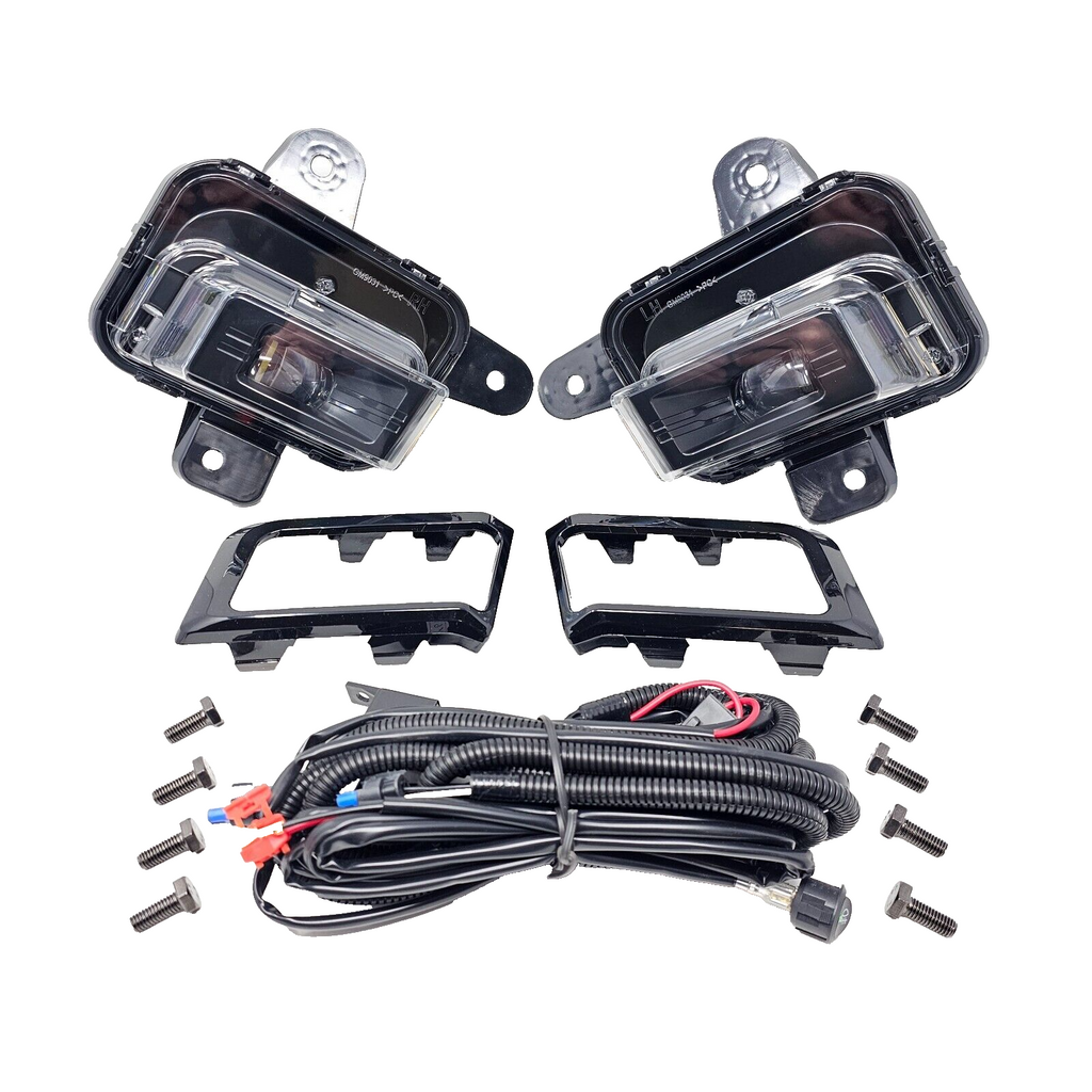 Clear Lens LED Fog Lights Kit For 2022 2023 2024 2025 GMC Sierra 1500  AT4 / DENALI / SLT / PRO / SLE / ELEVATION with Switch Wire Bezel White OEM#84550846 / 84550845 GM2593338 / GM2592338