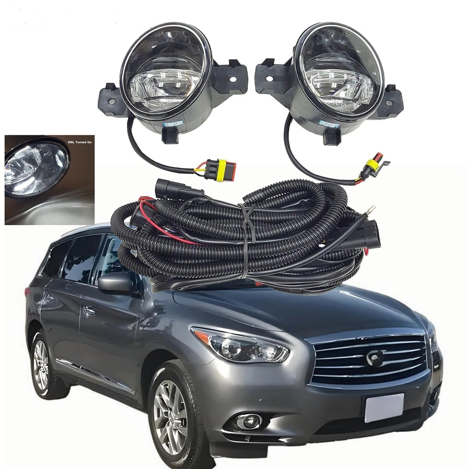 For 2011 Infiniti G37 Coupe and Convertible 2DR Front Bumper Clear Fog Light LED DRL with Wire Switch OEM#261509B91D / 261559B91D, NI2593122 / NI2592122