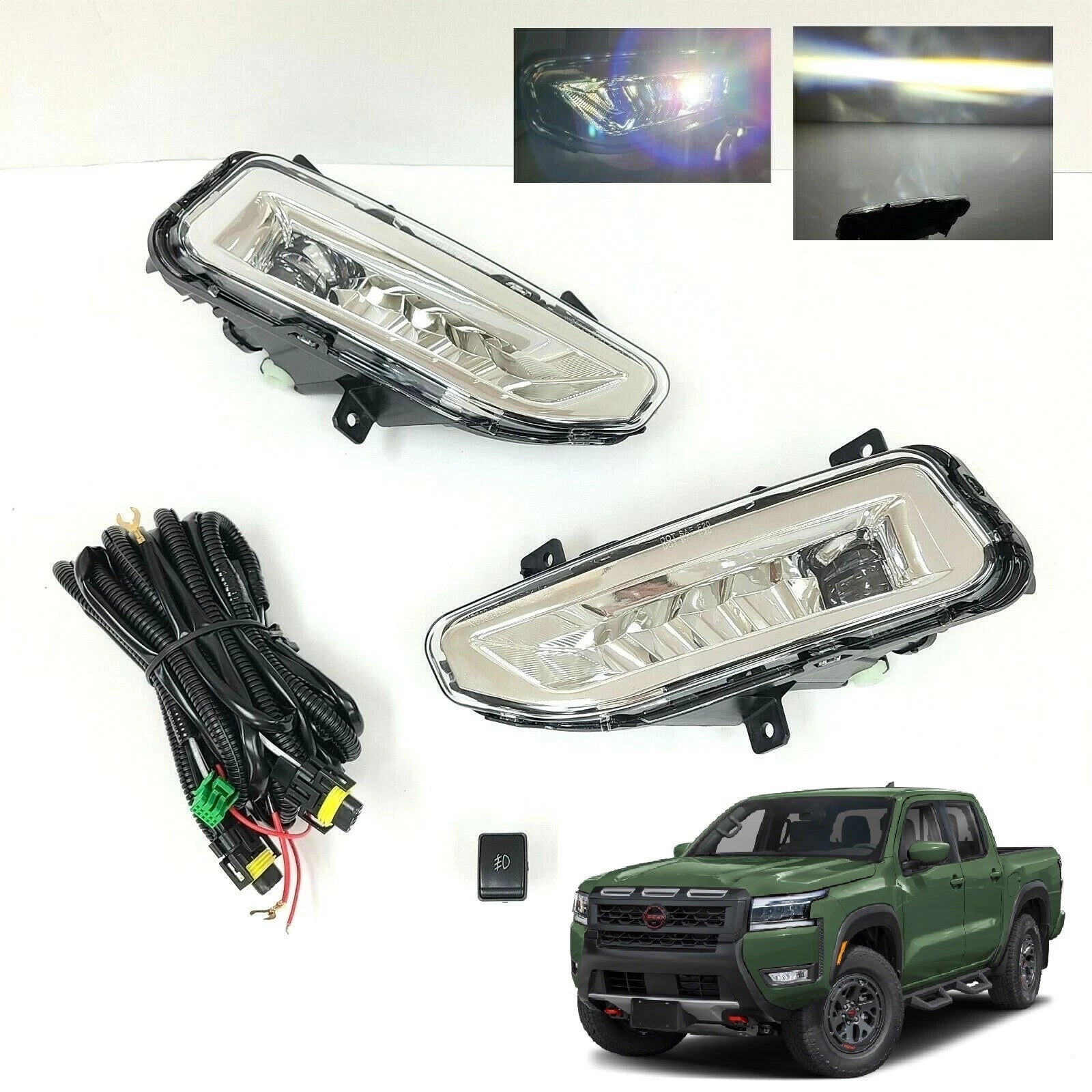 Clear Lens LED Fog Lights Kit For 2018-2021 Nissan Leaf with Wires Switch Relay 6000K White OEM#261558995A, 261508995A/NI2592139, NI2593139