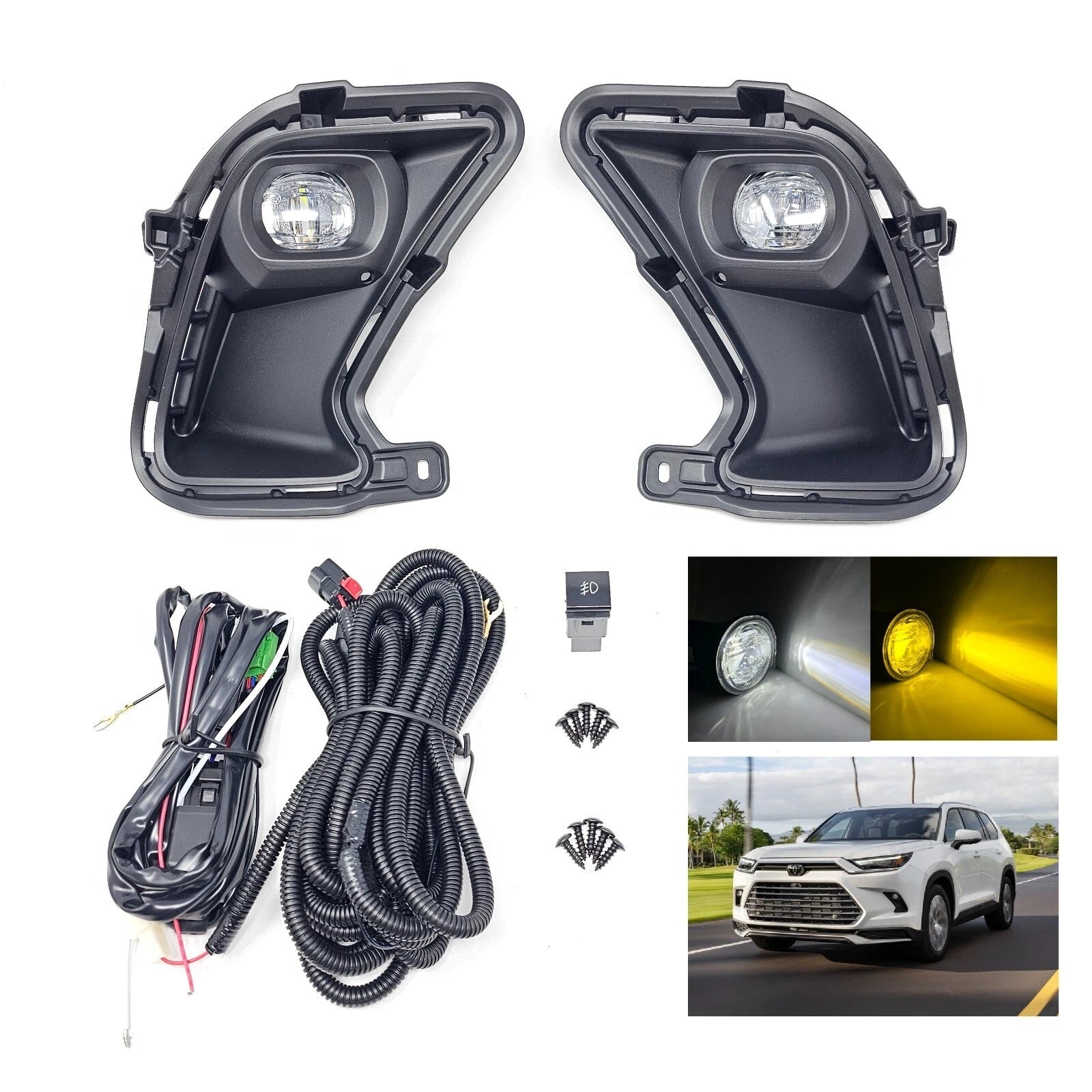 For 2024-2025 Toyota Grand Highlander XLE LIMITED PLATINUM HYBRID LED Dual Color White Yellow Fog Light Kit
