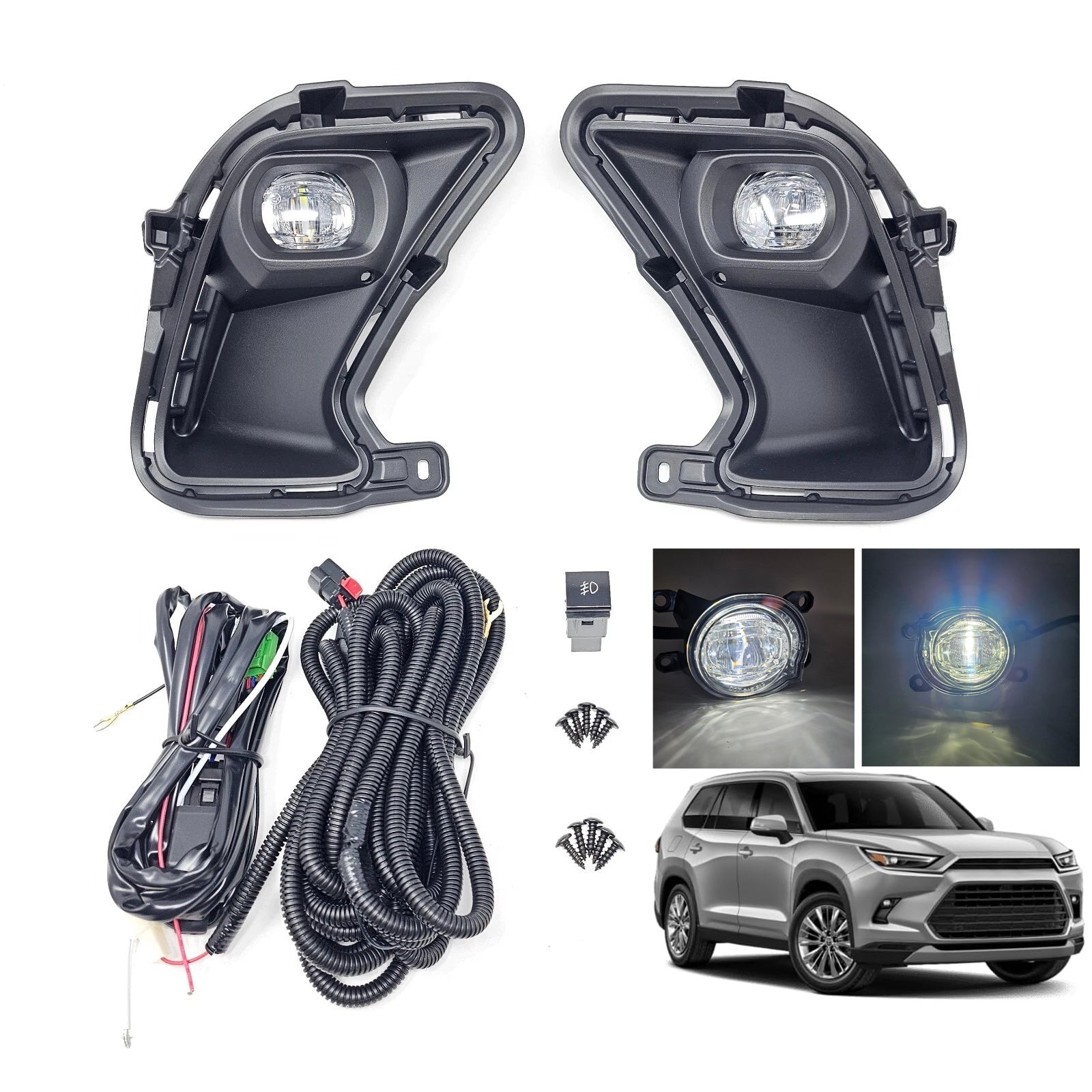 LED Fog Light Kit For 2024-2025 Toyota Grand Highlander XLE LIMITED PLATINUM HYBRID with Switch Bezel Wires
