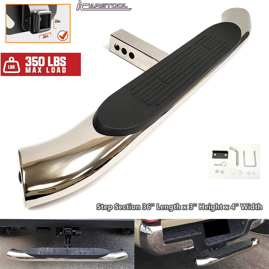 Universal Truck Trailer Rear Bumper Guard 36" Length x 3" Height x 4" Width Steel Towing Hitch Step Bar 2" Receiver Chrome 4" Oval Curved
